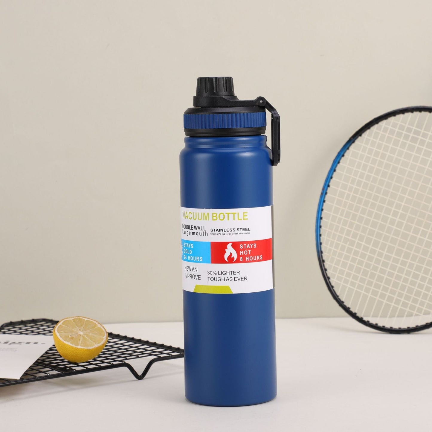 gourde sotherme 1l bleu sur table