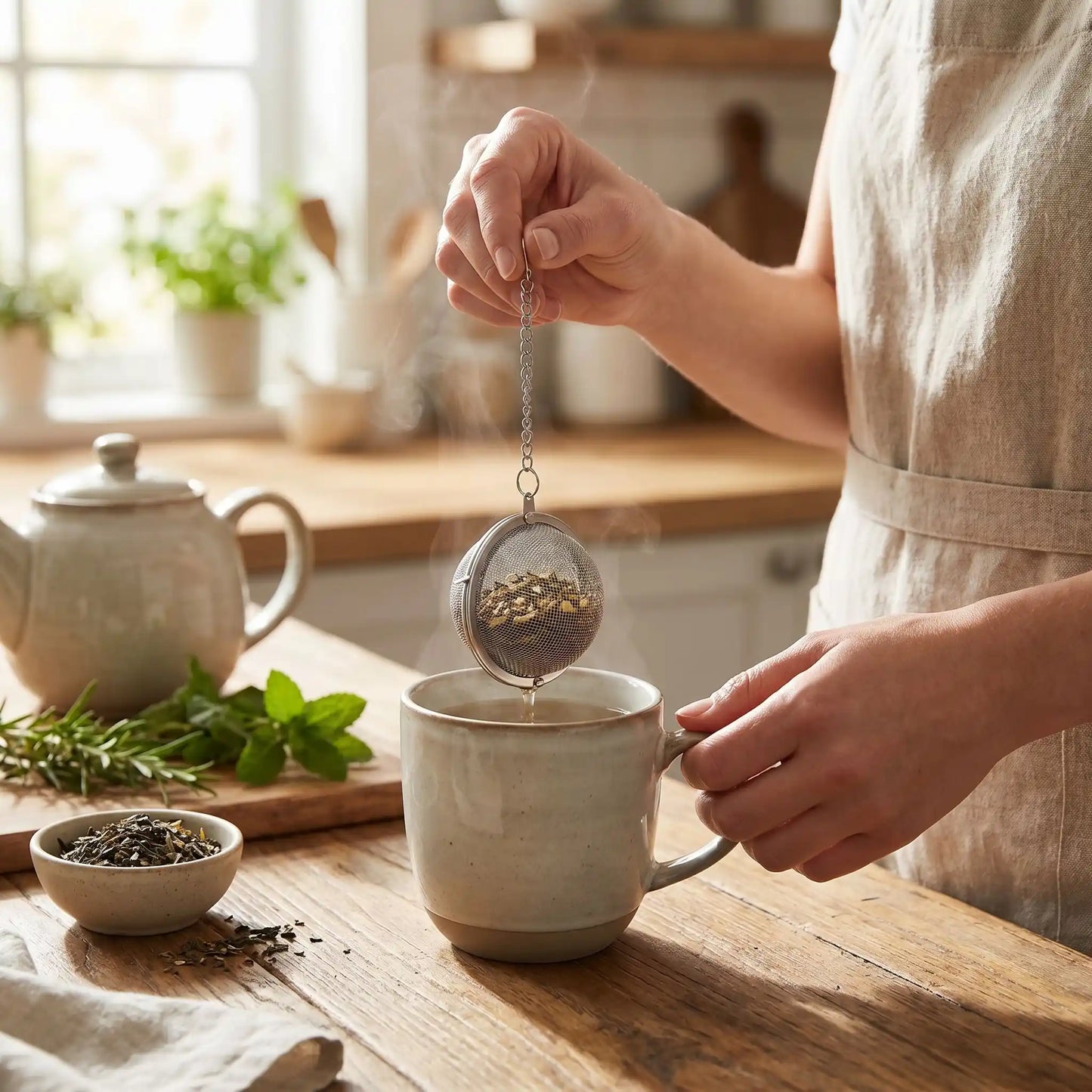 boule à thé utilisé par femme en cuisine-pour faire thé thèiere bol thé à coté