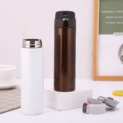 bouteille isotherme 500ml marron blanche sur stand