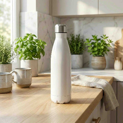 bouteille isotherme 750 ml blanche sur table cuisine