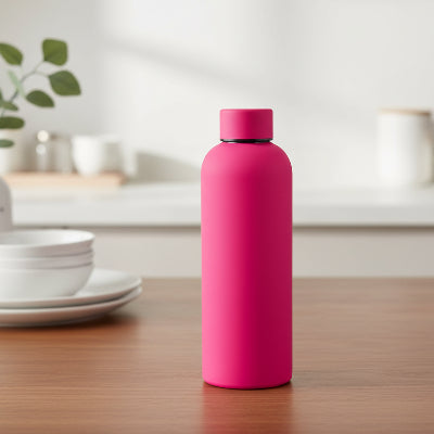 bouteille isotherme rose en cuisine