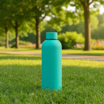 bouteille isotherme verte au parc