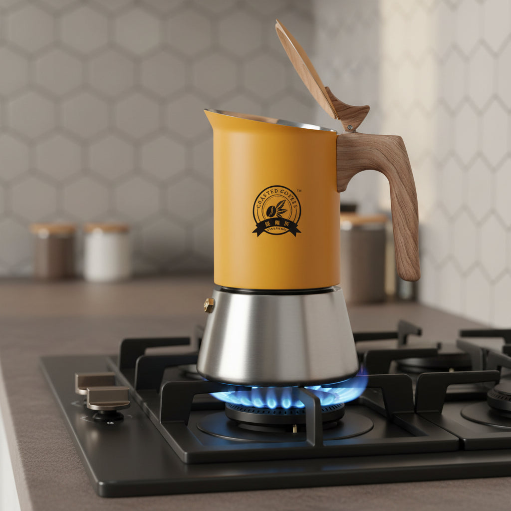 cafetiere italienne 6 tasses en cuisine sur gaziniere