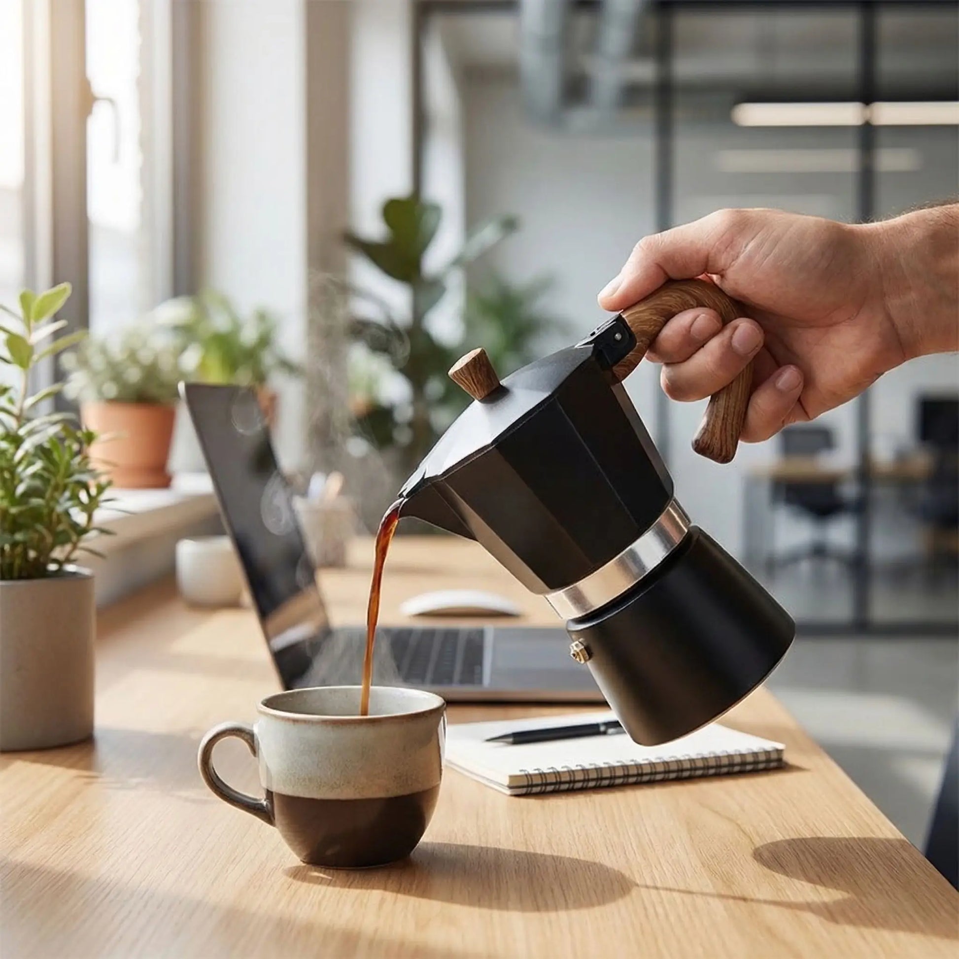 cafetiere italienne moka utilise au bureau en pause