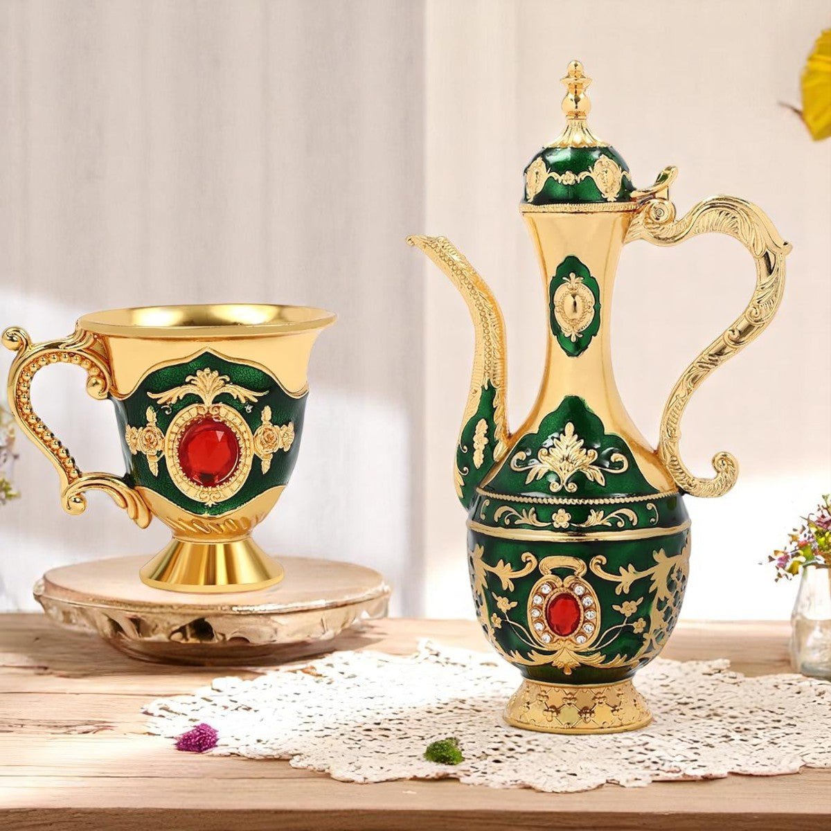 Cafetière Turque - VintageTurkCoffeeSet™ - Vert & Doré - Nana's Cuisine