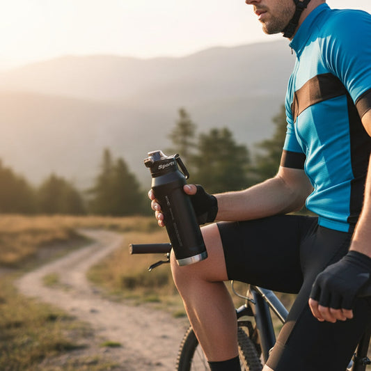 cycliste utilisant gourdes isotherme 1l noire au parc