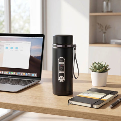 gourde 1l isotherme noire sur table bureau