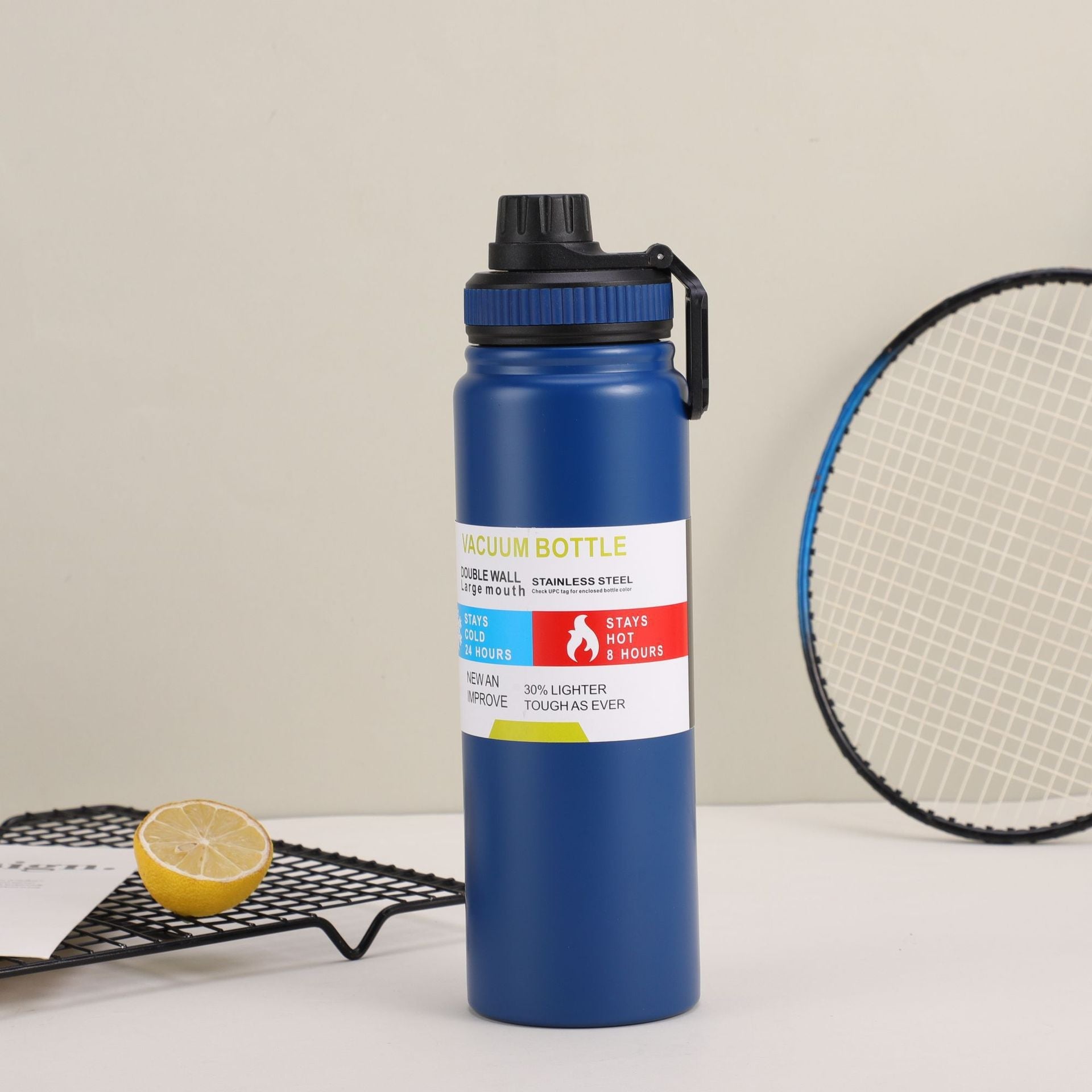 gourde sotherme 1l bleu sur table