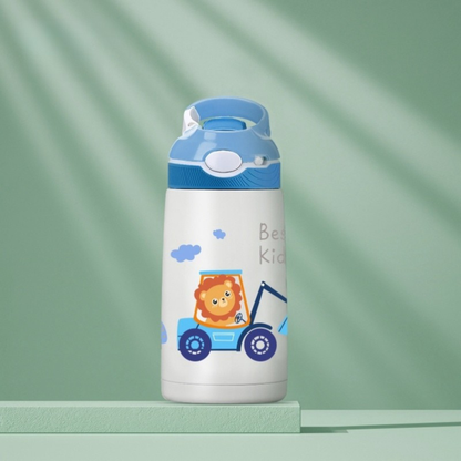 gourde isotherme enfant bleu motif lion surstand vert