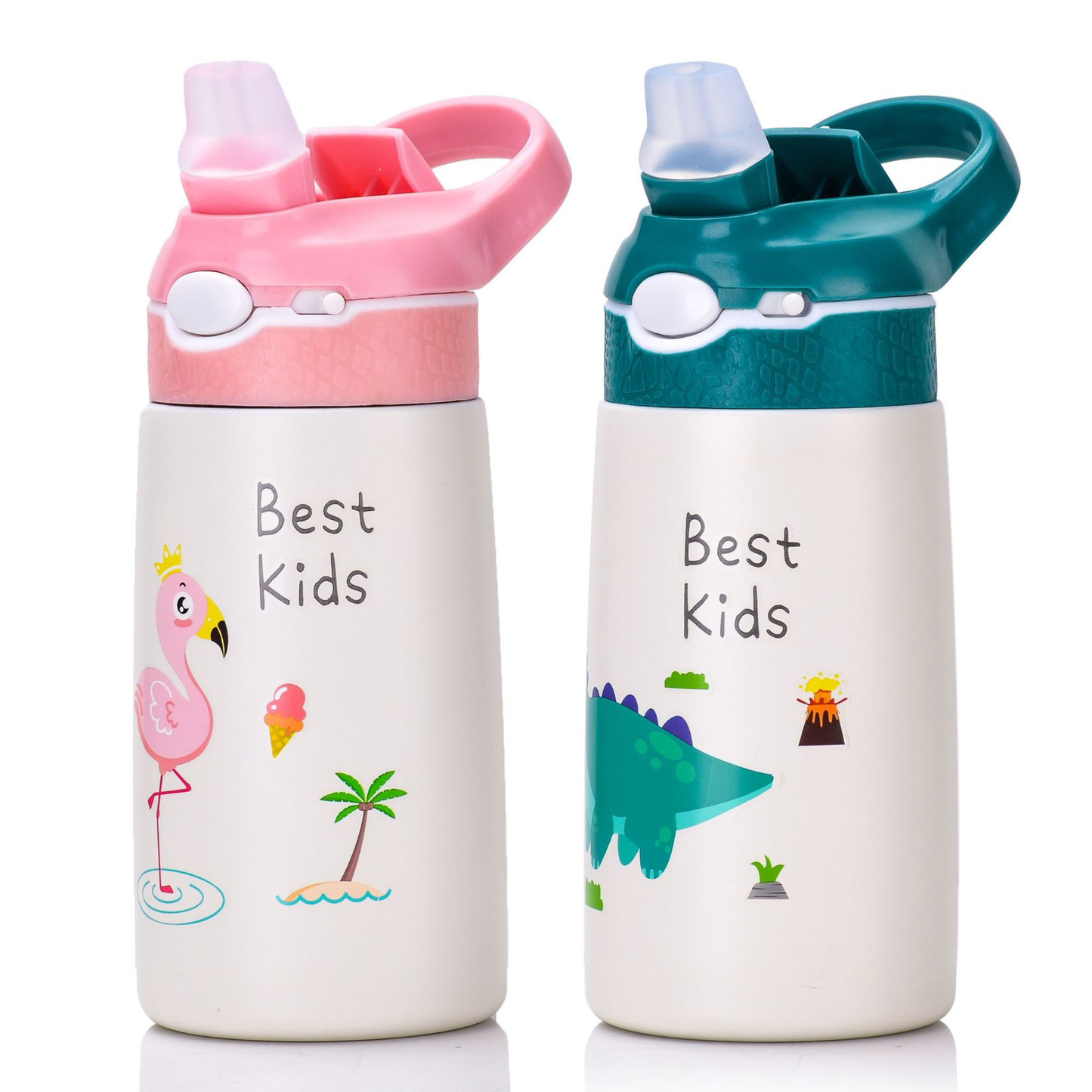 gourde isotherme enfant verte et rose