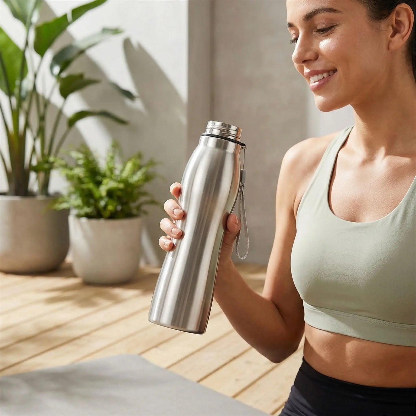 gourde isotherme inox utilise par une femme