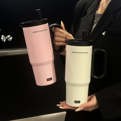 gourde isotherme rose et blanche montre par femme