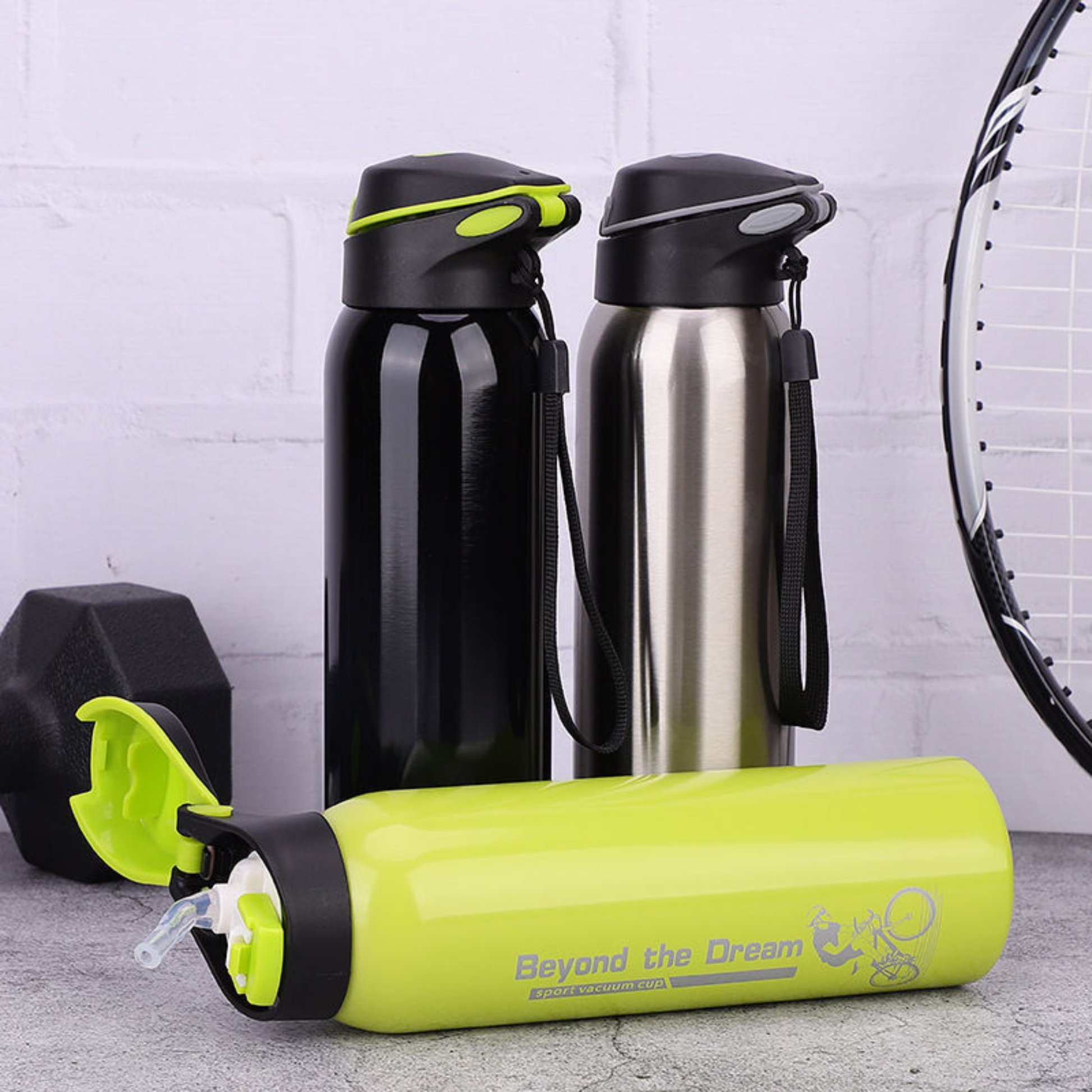 gourde isotherme velo noire verte grise a la salle sport