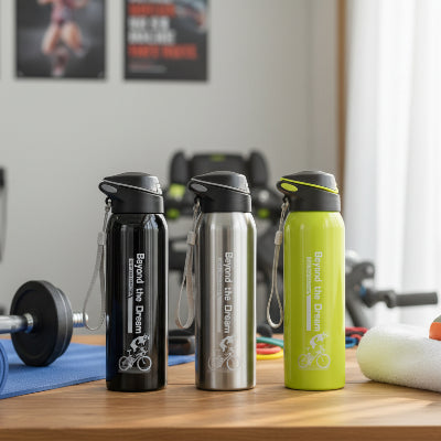 gourde isotherme velo noire verte grise decor plante