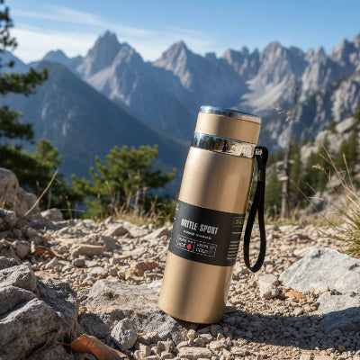 gourde isotherme sport doree en randonne montagne