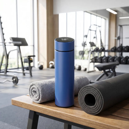 gourdes isotherme bleu a la salle de sport