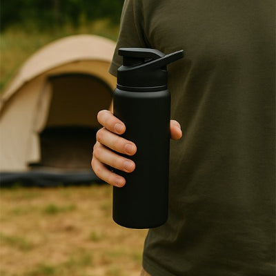 gourdes isothermes noires itulisees en camping