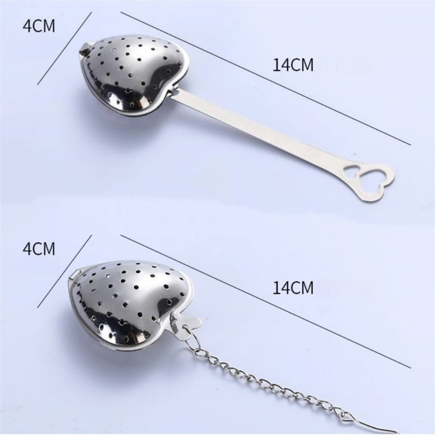 infuseur avec manche raide un autre avec manche a chaine avec leur mesure
