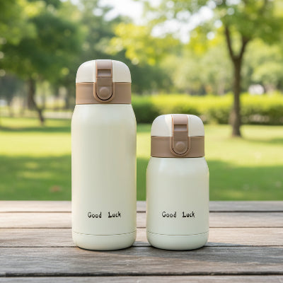 petite bouteille isotherme beige au parc