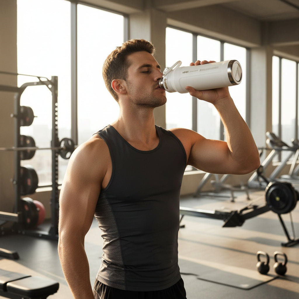 sportif buvant gourdes isotherme 1l sport blanc au salle de sport