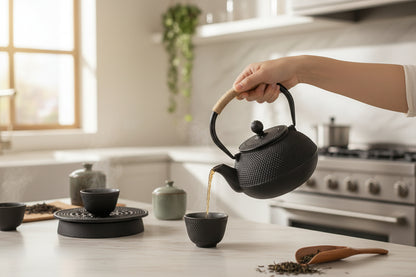 theiere fonte en cuisine utilise par personne servant the