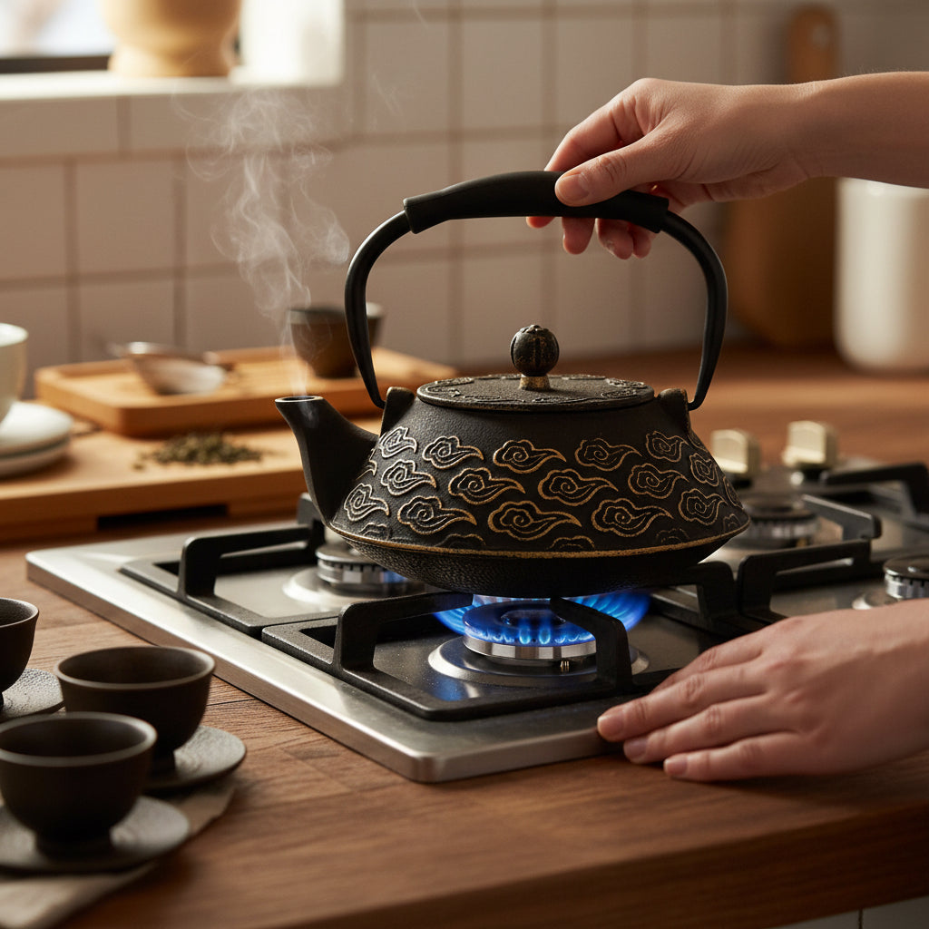 theiere fonte japonaise sur gaziniere