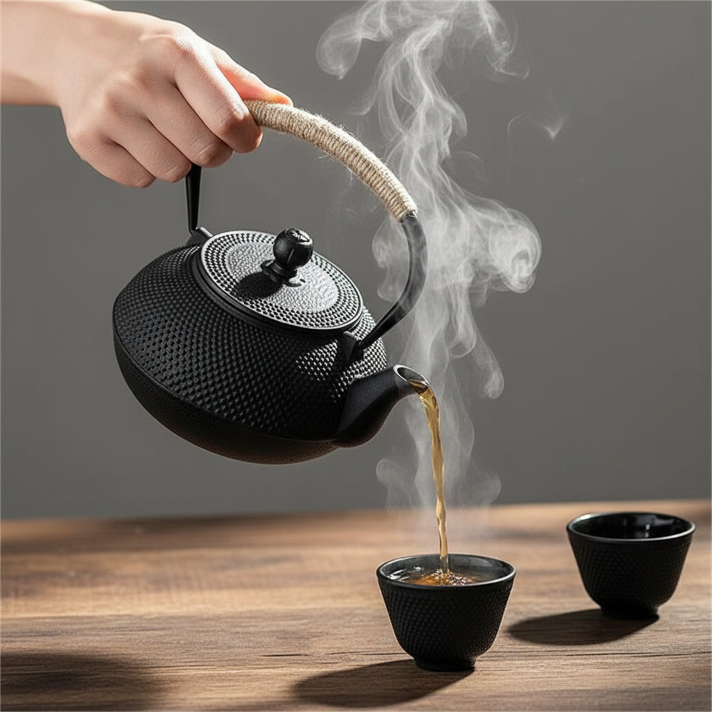 theiere fonte servant the chaud tasse noire