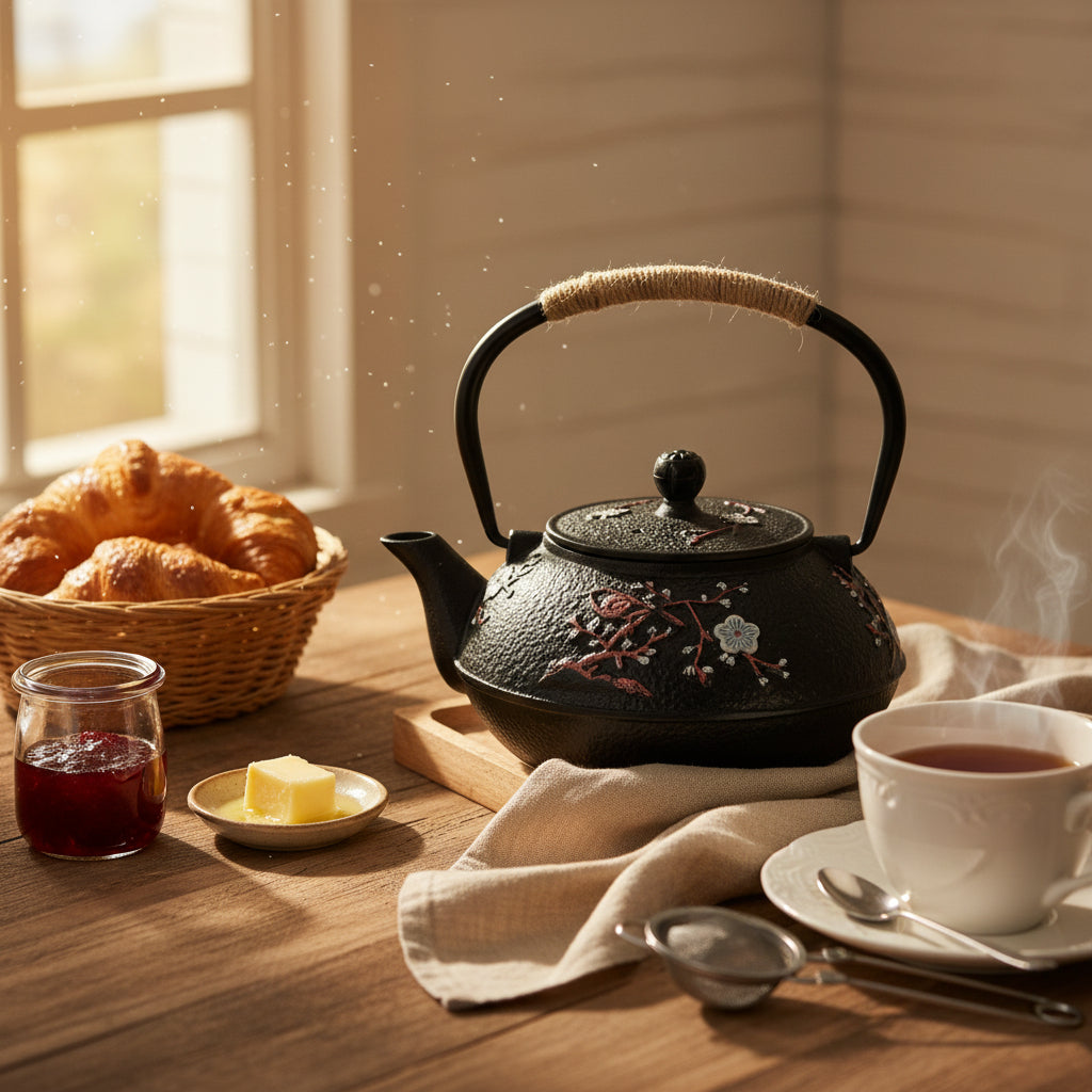 theiere japonaise sur table bois utitise en petit dejeuner