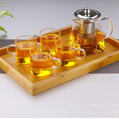 theiere verre sur plateau bois pour service